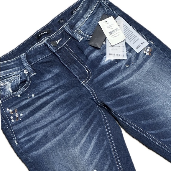 👖💎 MISS‎ ME Dark Wash Skinny Jeans | Women’s 26 | Distressed Bling Ankle Denim - Picture 4 of 7